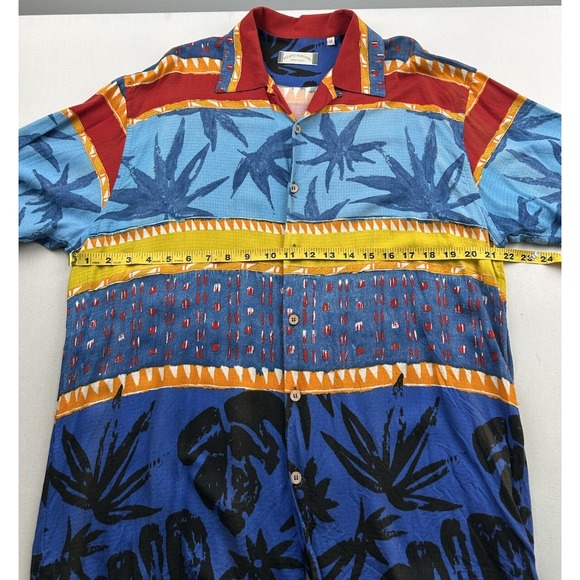 Riscatto Portofino Blue Yellow Red Hawaiian Shirt Mens Medium Short‎ Sleeve - Picture 5 of 10